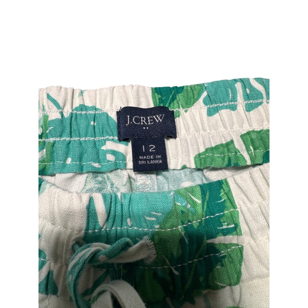 J.Crew 2 Piece Set Womens M Green White Linen Blend Palm Leaf Beach Top & Pants - Picture 8 of 16